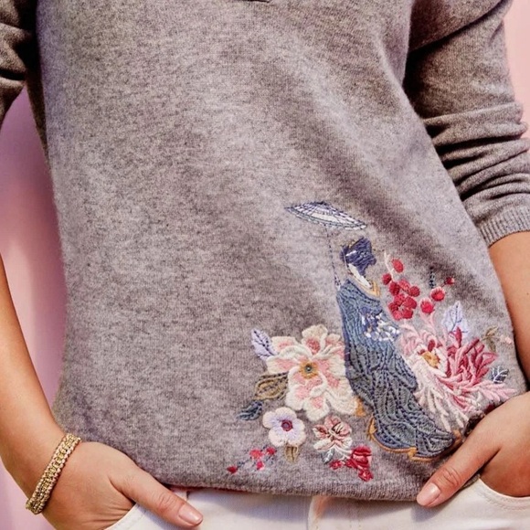 Johnny Was cashmere heavily embroidered  3/4 sleeve sweater NWT RARE - Picture 11 of 14